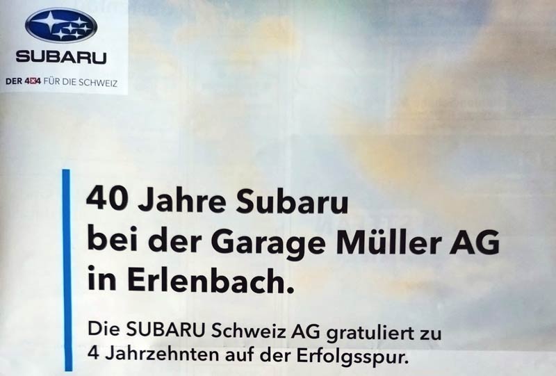 Subaru Schweiz gratuliert der Garage Müller AG in Erlenbach zu 40-jahren Subaru